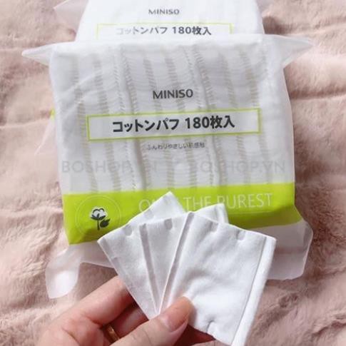 Bông tẩy trang Miniso Nhật Bản gói 180 miếng làm từ chất liệu Cotton 100% mềm mại và mịn màng