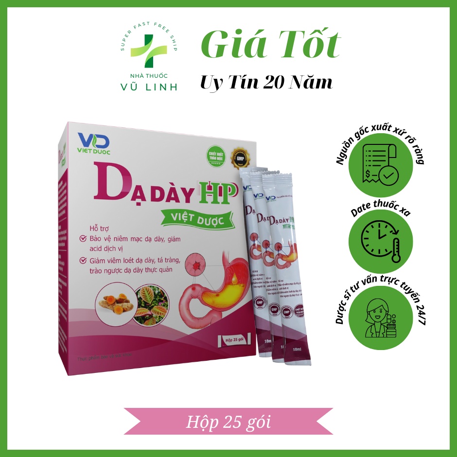 Dạ Dày HP Việt Dược giảm viêm loét dạ dày, tá tràng, trào ngược dạ dày thực quản Hộp