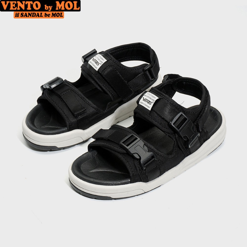 Giày Sandal Vento Unisex Nam Nữ 2 Quai Ngang Khóa Bấm Đi Học Đi Làm Đi Du Lịch Màu Đen Mã NV1002