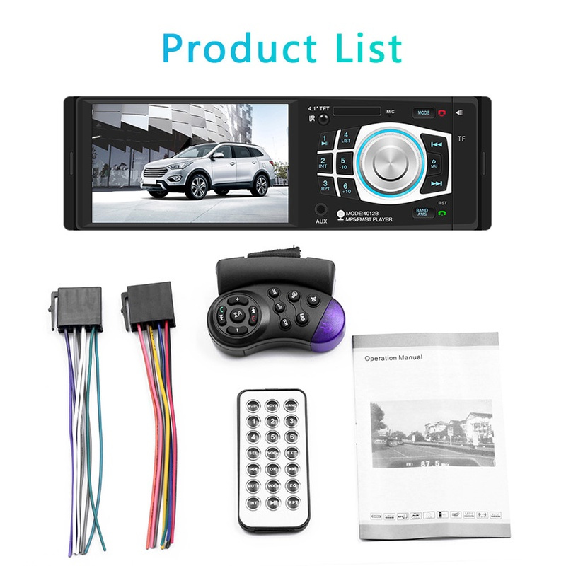 4012B 4.1 inch 1 Din Car Radio Auto Audio Stereo FM Bluetooth 2.0 Support Rear View Camera USB Steering Wheel Remote Control