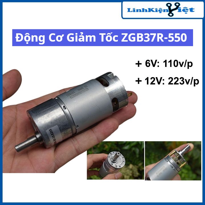 Động cơ giảm tốc ZGB37R-550 điện áp 6-12VDC, tỉ số giảm 1:30