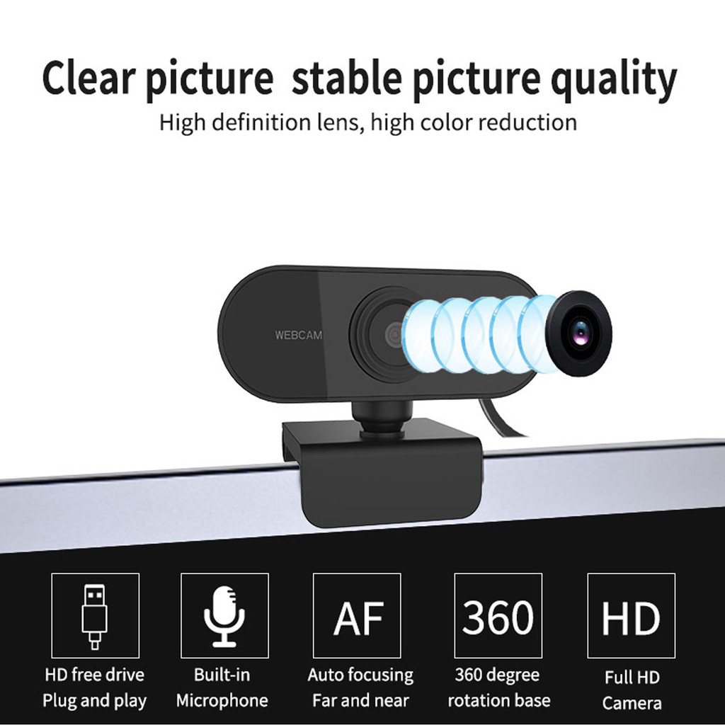 Webcam 1080p Hd Tích Hợp Micro Có Thể Điều Chỉnh 360 Độ Tiện Dụng Cho Máy Tính / Laptop