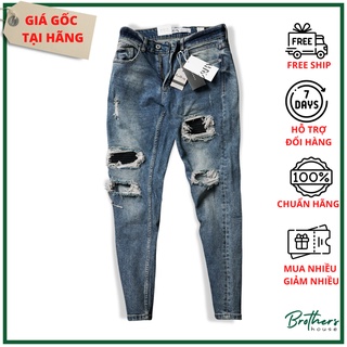 Quần jean nam xanh rách gối cực bụi, co giãn bao tốt