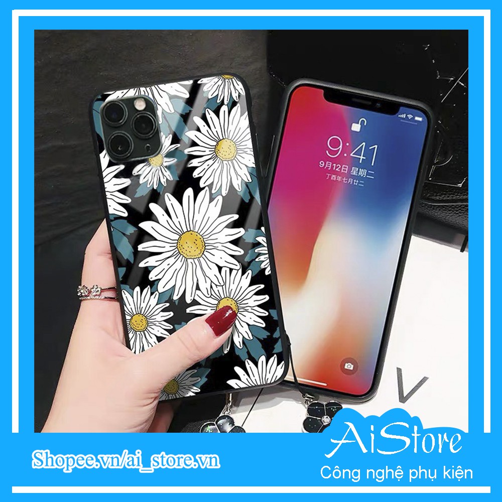 Ốp lưng iphone kính hình hoa cúc điện thoại 6 6s 7 8 plus x xs xr 11 pro max se2 12 mini 12 pro max