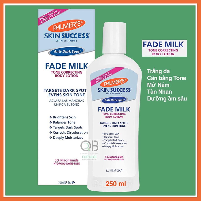 Lotion Làm sáng da, mờ nám, thâm, tàn nhan, Tone Correcting Body Lotion Fade Milk Palmers cho mặt và body