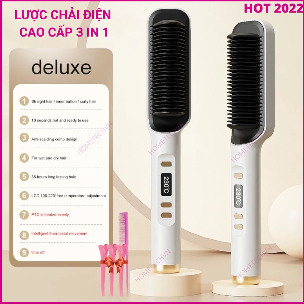 Lược điện chải tóc cao cấp 3 in 1 màn hình LCD hiển thị nhiệt độ chuyên nghiệp dành cho salon 6 mức nhiệt nóng nhanh