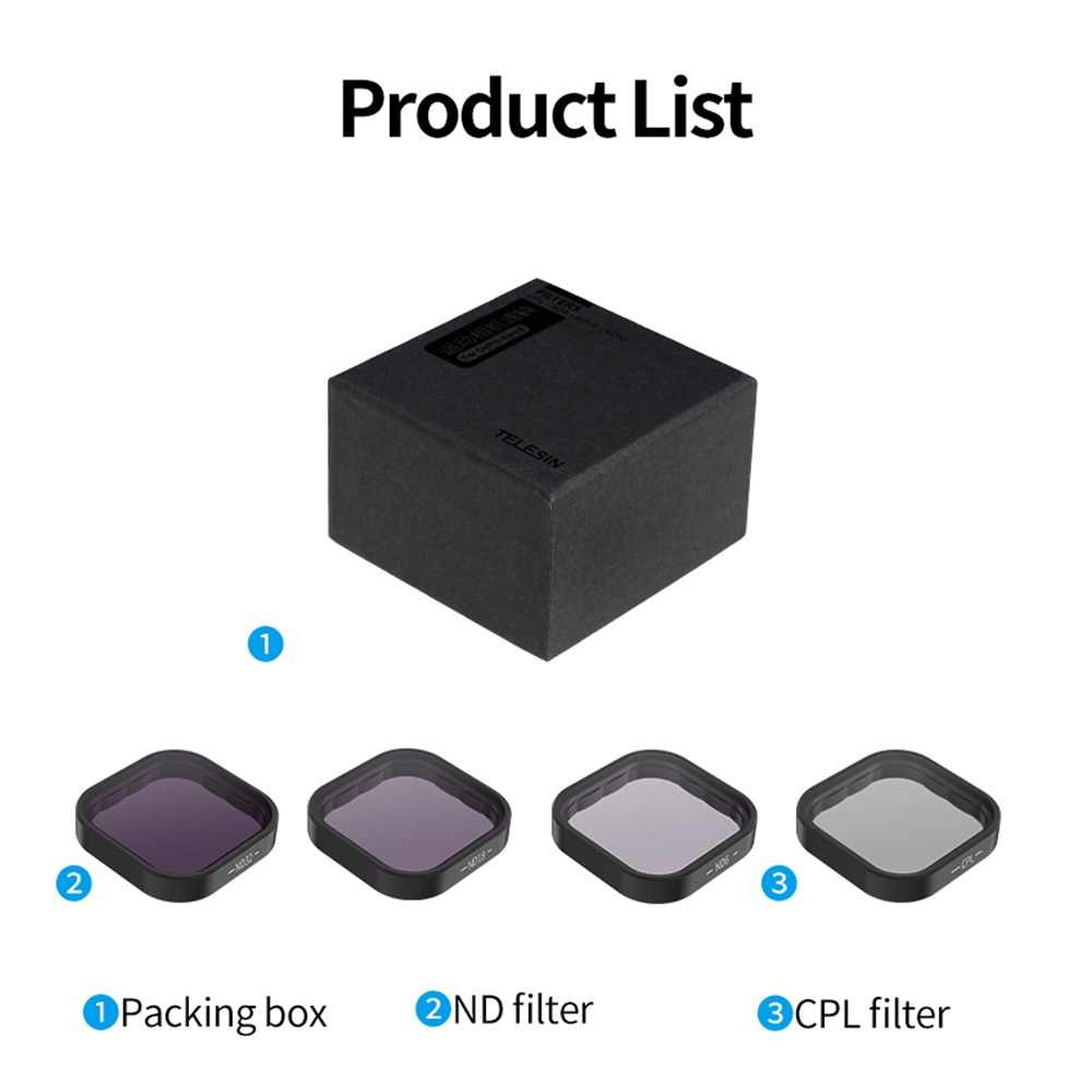 Telesin Bộ Lọc ND8 ND16 ND32 CPL Bằng Hợp Kim Nhôm Cho Camera Hành Trình GoPro Hero 9 10 11