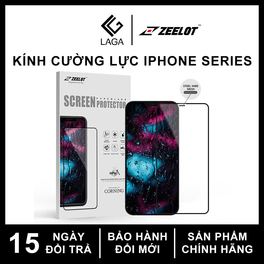 Kính Cường Lực Zeelot 2.5D PureGlass Lưới Thép Chống Bụi Loa iPhone 12 Series /11 Pro Max/11 Pro/11/XS Max/XS/XR/X