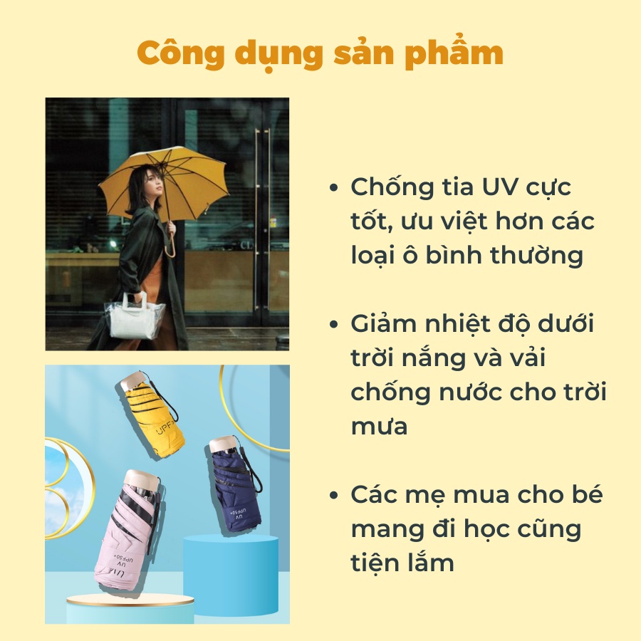 Ô DÙ GẤP GỌN PHỦ LỚP CHỐNG NẮNG TIA UV, DÙ CHE NẮNG, CHE MƯA CHỐNG THẤM CAO CẤP