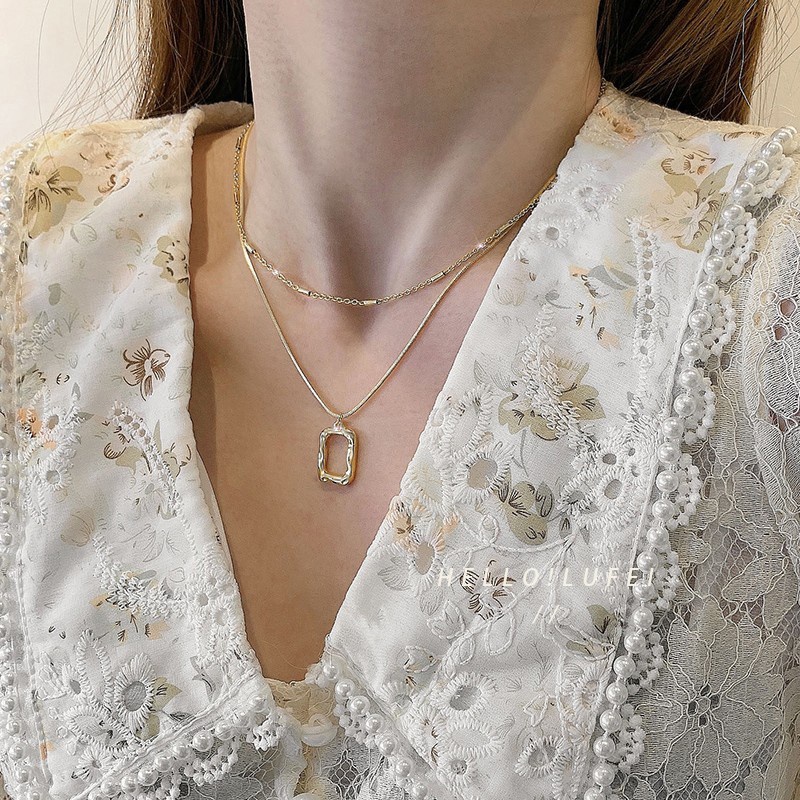 Vòng cổ Thép Titan Mặt Vuông Đơn Giản Thời Trang Mùa Hè 2023