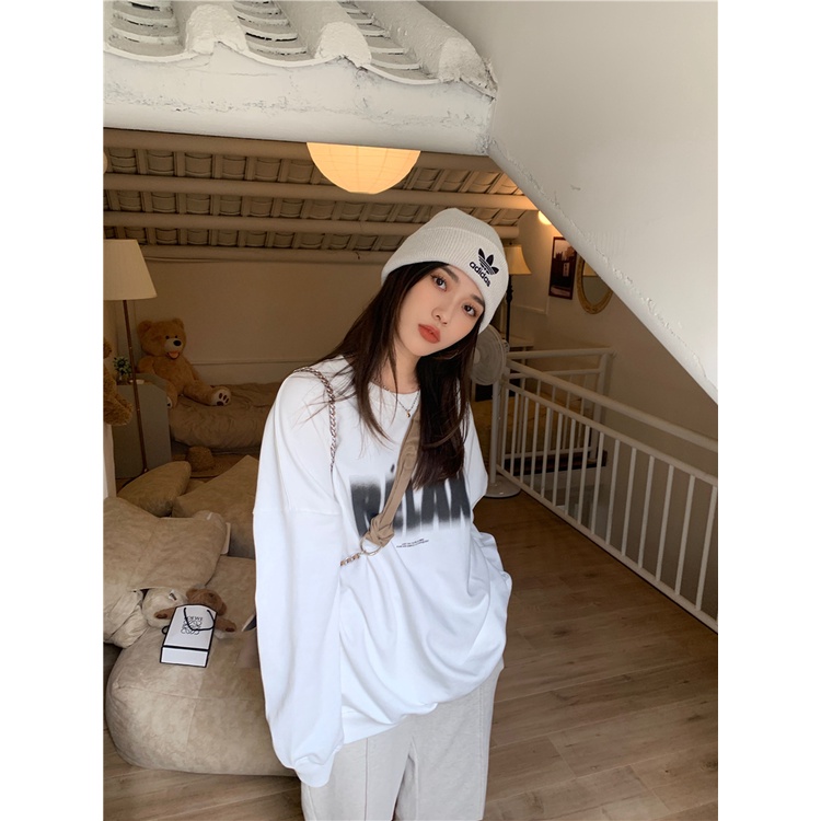 Áo Nỉ Cổ Tròn Lót Nhung Dày Dặn In Chữ Thời Trang Mùa Thu Cho Nữ