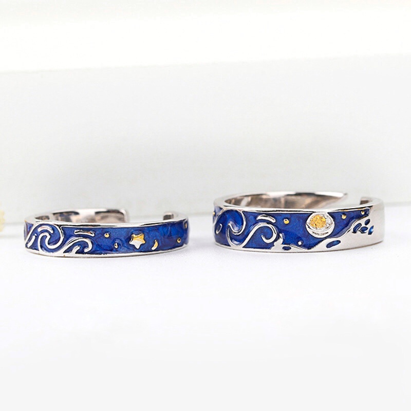 Nhẫn nam nữ tròn Loki Accessories màu bạc thời trang chất Titan đẹp đơn giản không gỉ - Nhẫn Đôi VanGogh (1 đôi)