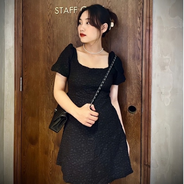 (HÀNG SẴN - HÌNH THẬT) Váy gấm xốp tiểu thư - Váy thắt nơ lưng xinh xắn phong cách Hàn Quốc