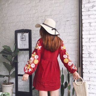 ĐẦM HOA ĐỎ VINTAGE
