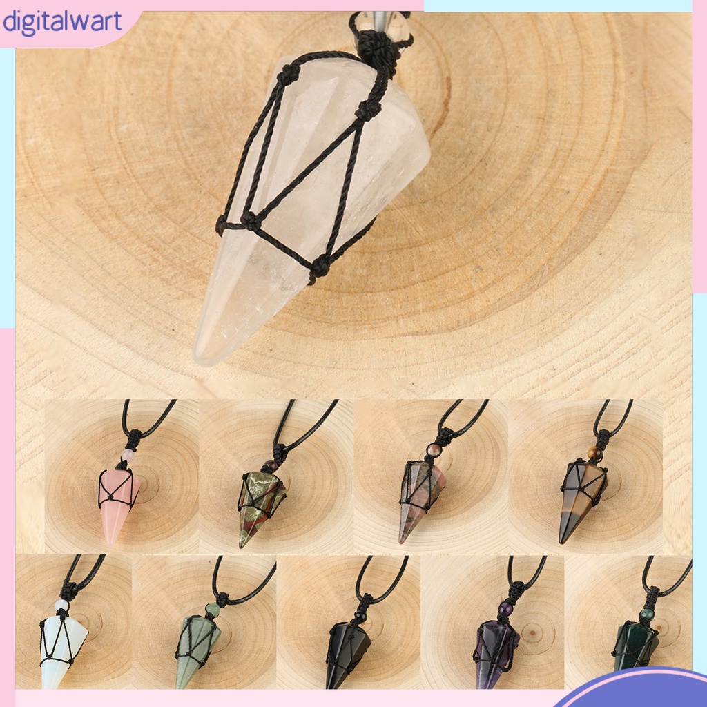 Dây Chuyền Sợi Dệt Tay Màu Đen Mặt Đá Pha Lê Lục Giác Thời Trang Cho Nam Và Nữ