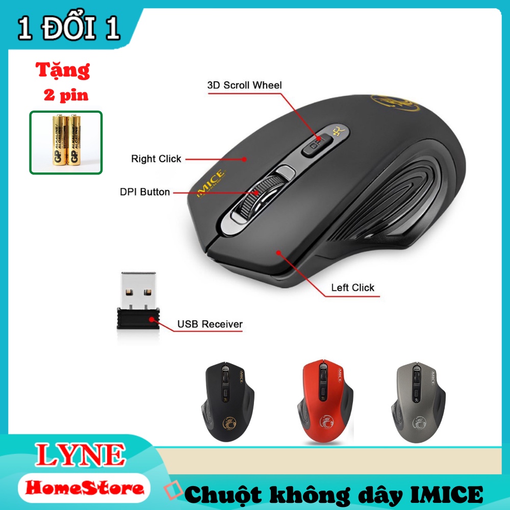 Chuột không dây IMICE G1800 , Tần số truyền 2.4GHz, Nút bấm không gây tiếng ồn - Tặng 2 pin - Hàng chính hãng