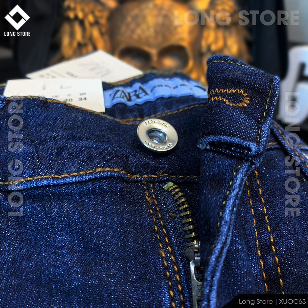 Quần jean nam xước cao cấp ống đứng dáng ôm skinny màu xanh đậm chất bò co giãn LONGSTORE Xuoc63 | BigBuy360 - bigbuy360.vn