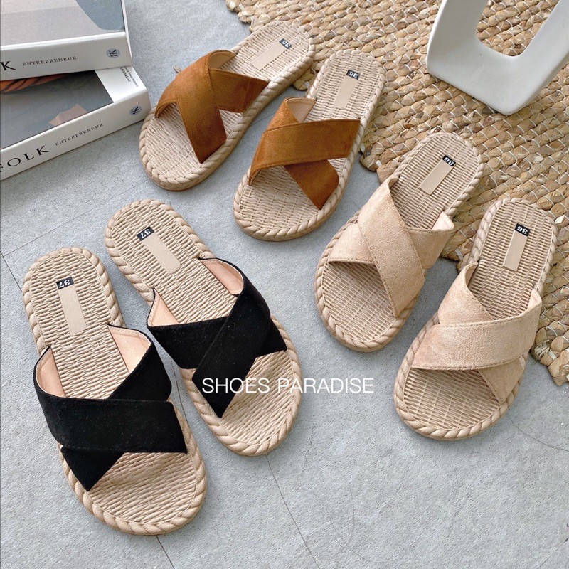 Dép Cói Đế Nhựa Chéo Bảng SP25 Shoes Paradise