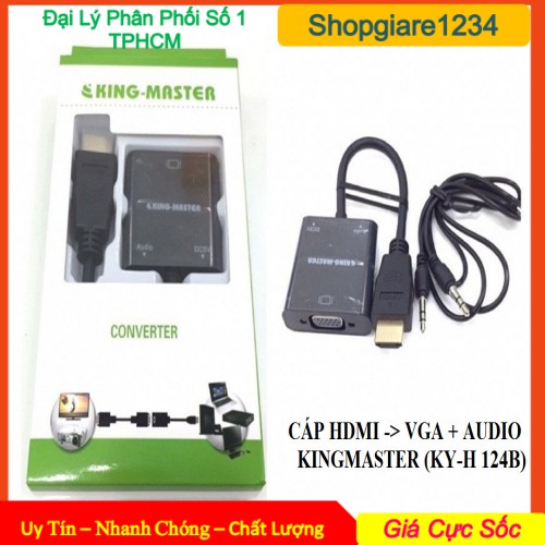 Cáp chuyển HDMI ra VGA có Audio Kingmaster KY-H 124B / KY-H 121B- Cáp HDMI to VGA