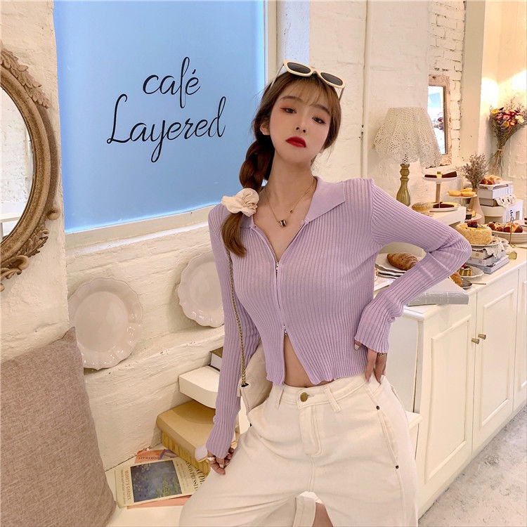 Áo cardigan IELGY ngắn tay hai chiều có khóa kéo chống nắng thời trang Hàn Quốc dành cho nữ