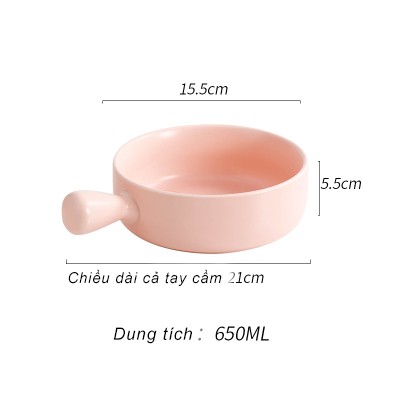 Bát ăn có tay cầm bằng sứ màu trơn - Gippy Decor