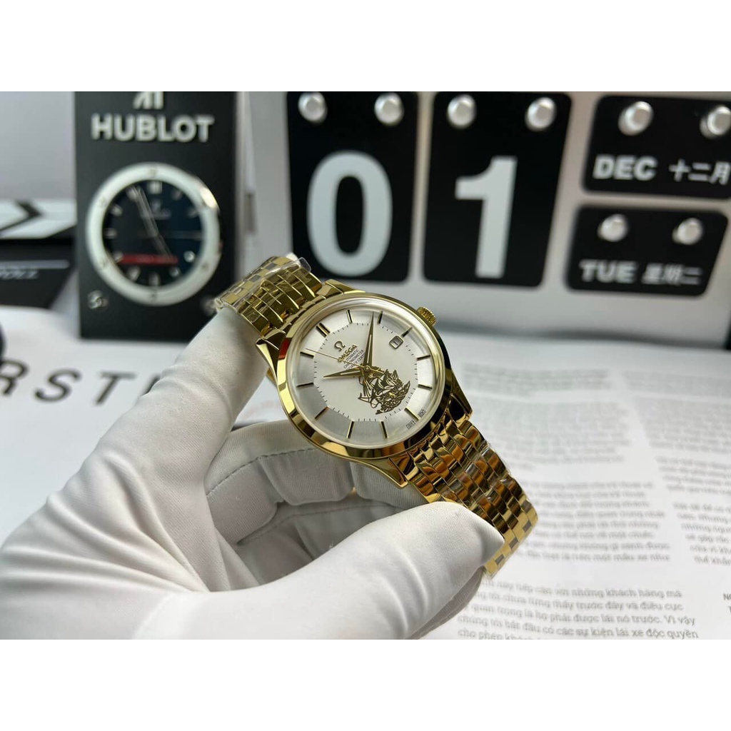 Đồng hồ Nam Omg Constellation bát quái máy nhật Myota vỏ vàng ta mặt trắng dòng cơ Automatic size 38mm-40mm dây kim loại