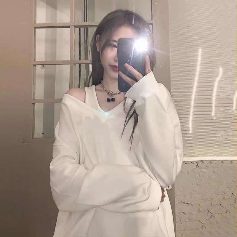 Áo sweater trễ vai dáng rộng thời trang xuân thu cho nữ