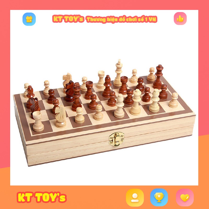 Bộ Cờ Vua Bằng Gỗ Cao Cấp Có Hộp Đựng Kiêm Bàn Cờ KT TOYS