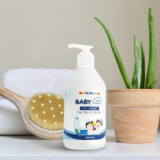 Sữa Tắm Gội Toàn Thân Chai 500ml Cho Bé Không Cay Mắt 3in1 Hương Đào Thơm Mát Smile Bubble