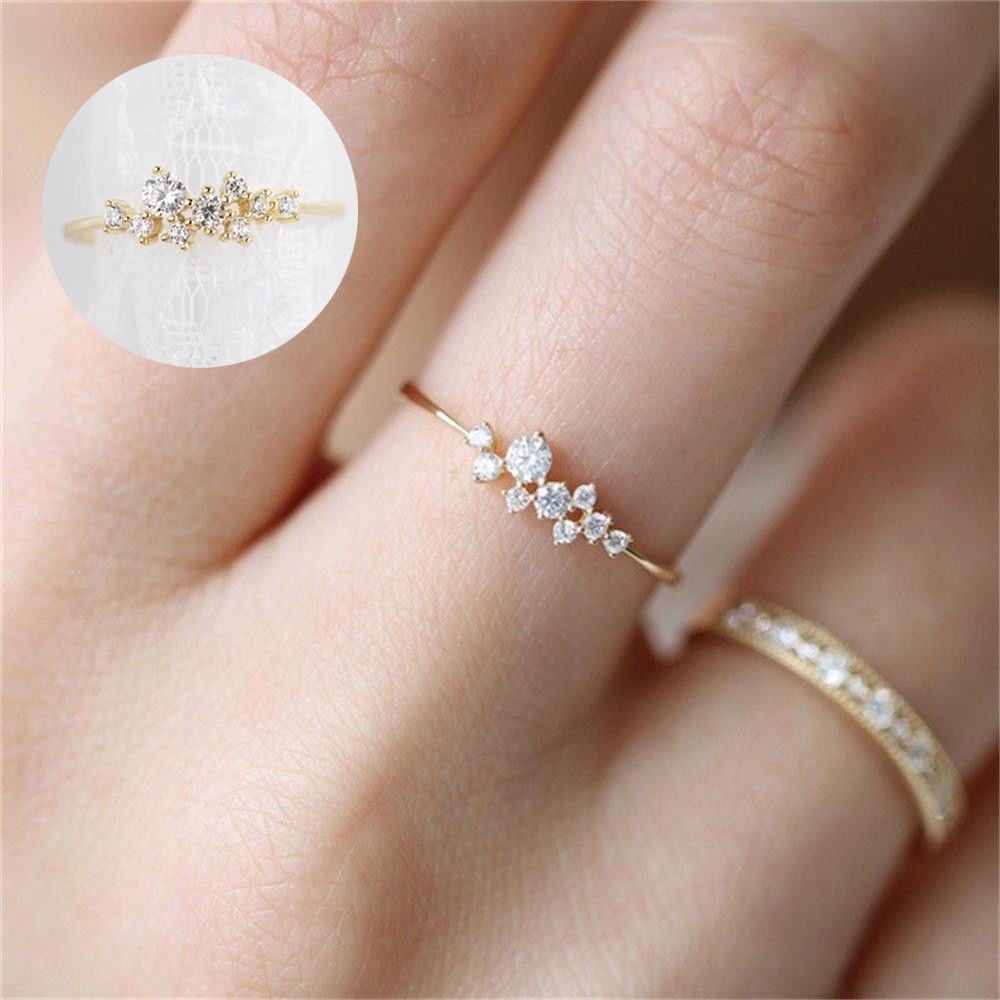 Nhẫn mạ vàng đính đá kiểu dáng đơn giản thanh lịch dành cho nữ