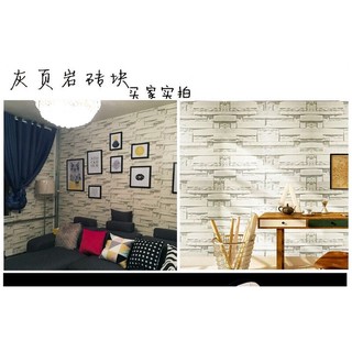 1m decal giấy dán tường gạch đá 3D trắng xám