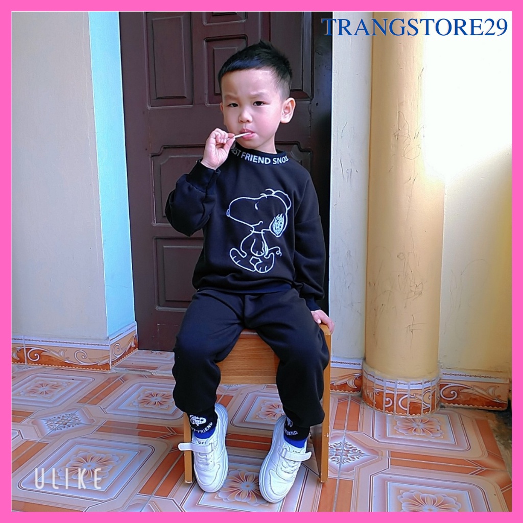 Bộ nỉ bông cho bé trai  Binbon kids ,quần áo bé trai bé gái NC88 thêu hình chú chó đáng yêu từ 6 đến 28kg