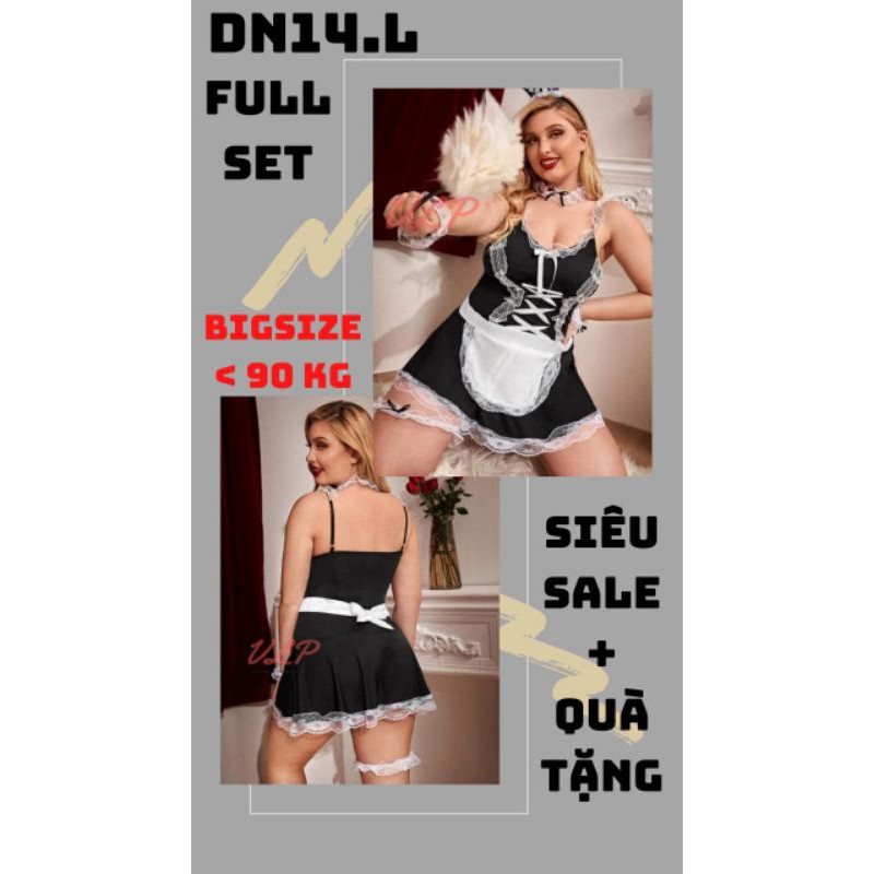 (BIGSIZE - Có tất/vớ) Bộ Ngủ Cosplay Hầu Gái (DN14) - 90kg [EvaBoutique] | BigBuy360 - bigbuy360.vn
