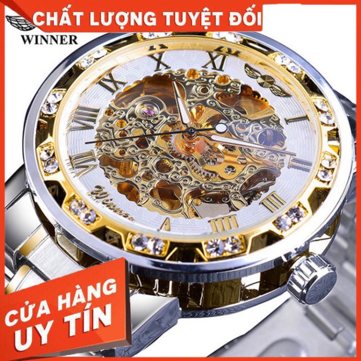 Đồng hồ cơ nam Winner W27 automatic lộ máy dây thép không gỉ độc đáo - Hàng nhập khẩu