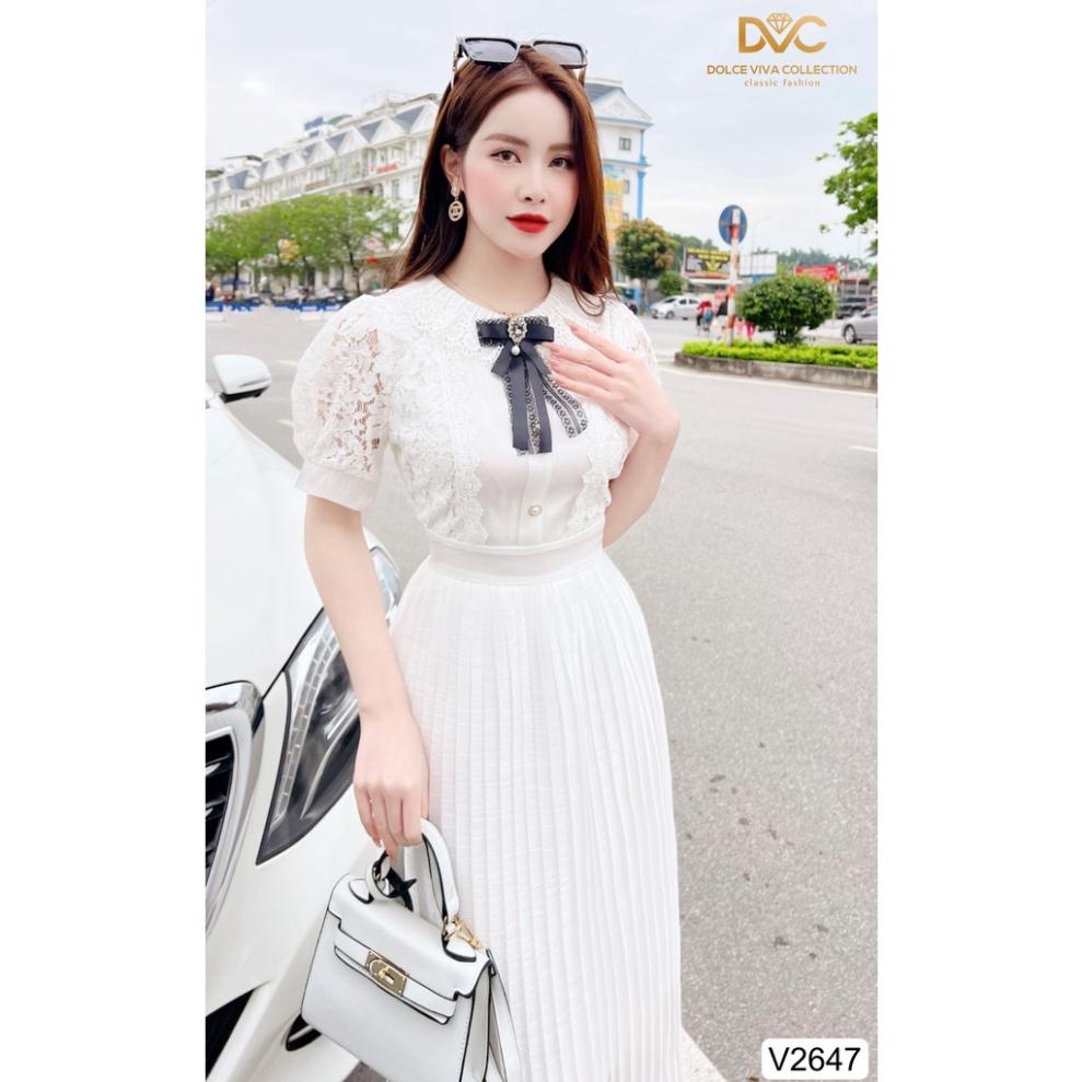 VÁY TRẮNG XÒE CỔ REN CHÂN DẬP LY V2647 - Đẹp Shop DVC