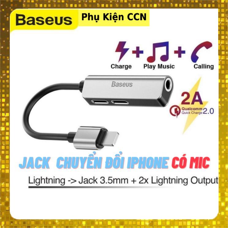 🌟CHÍNH HÃNG🌟 Jack chuyển đổi tai nghe iphone Baseus L52 có mic 3 in 1 vừa sạc vừa nghe nhạc cho ip sang đầu tròn - CCN