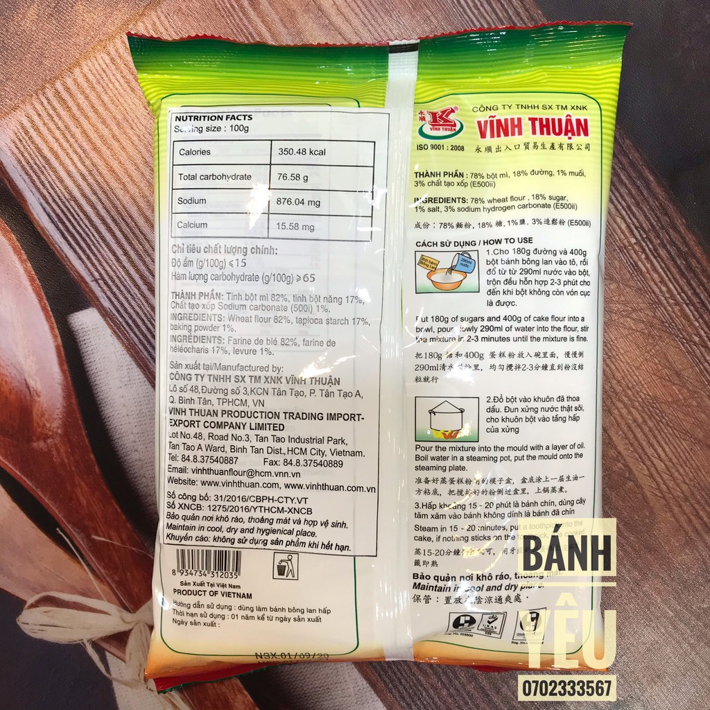 Bột bánh bông lan HẤP Vĩnh Thuận 400G