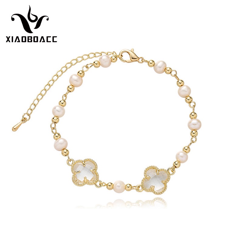 XiaoboACC Vòng tay chuỗi hạt ngọc trai mạ vàng 18k - 17CM + 5CM