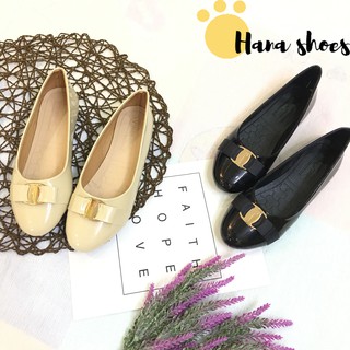 Hình thật - giày búp bê nữ đế bằng da bóng siêu mềm êm chân