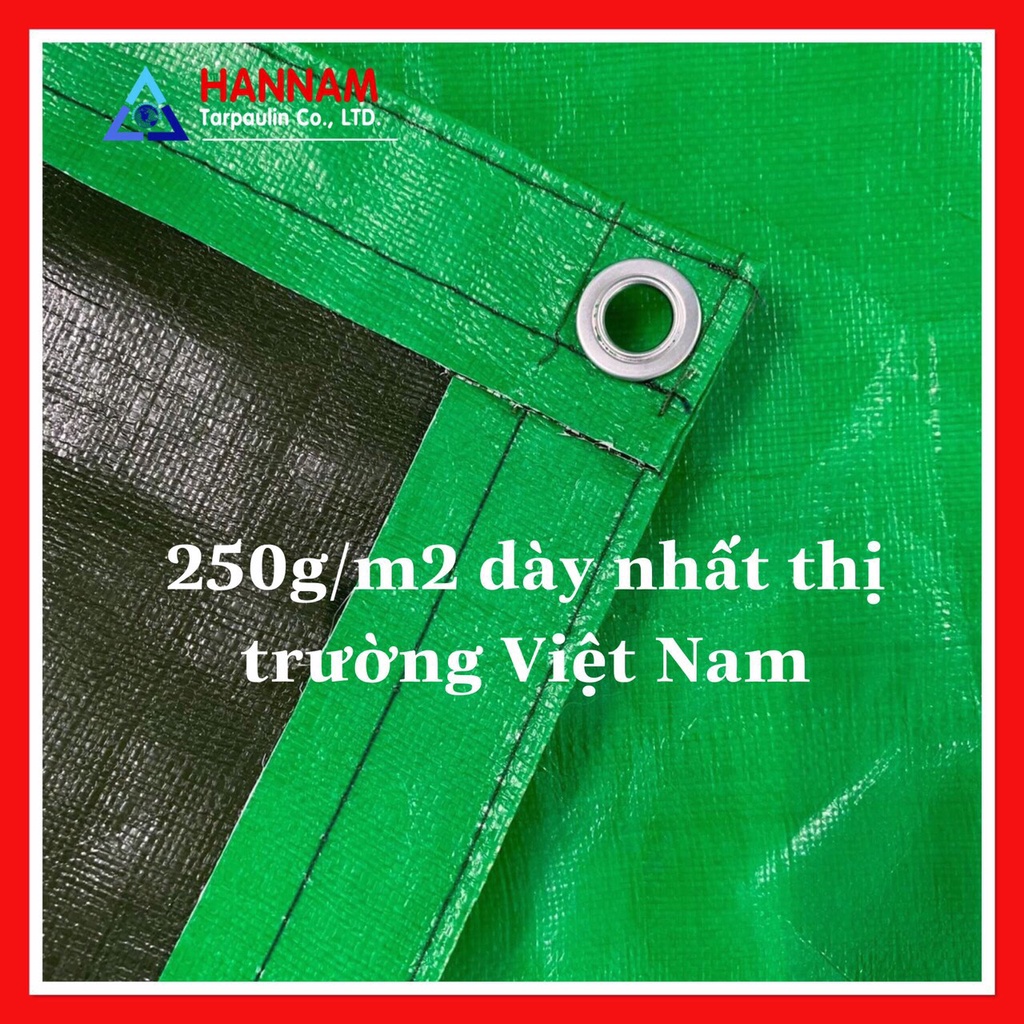 [sIÊU DÀY] Bạt Che Nắng, Che Mưa Xanh Đen Hàn Quốc 250G/M2 (Đã May Viền Đóng Khoen Sẵn)