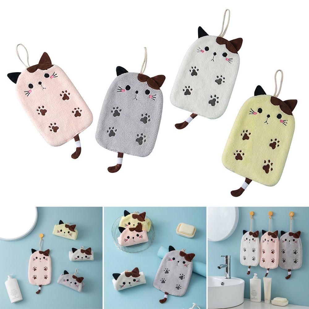 Khăn Lau Tay Vải Nhung San Hô Thêu Họa Tiết Dễ Thương Treo Tường Tiện Dụng Cho Nhà Tắm