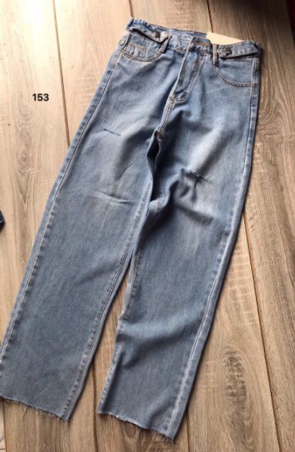 Quần baggy jeans 3 nút đai gấp rách nhẹ cạp cao ulzzang kèm ảnh thật