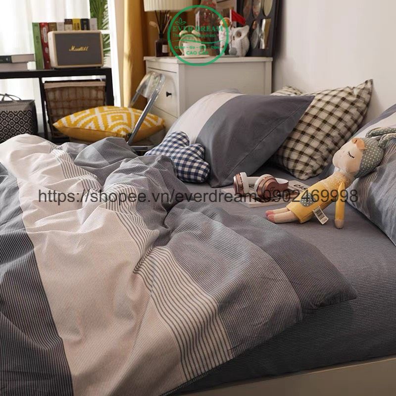 Bộ chăn ga gối 4 món EverDream 103 hàng nhập khẩu, 100% cotton livng cao cấp, đủ mọi kích thước, miễn phí bo chun