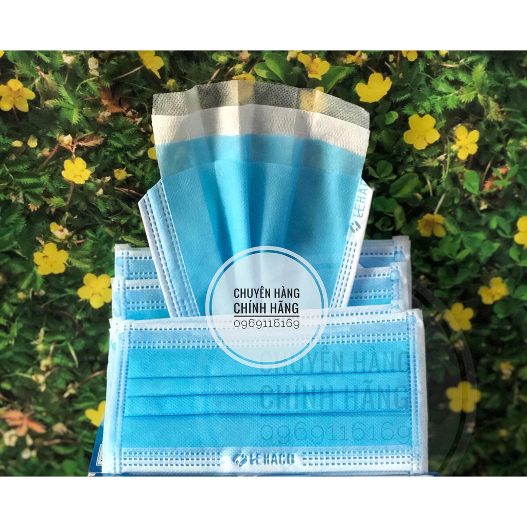 Khẩu Trang Kháng Khuẩn Màu XANH Lehaco 4 lớp  50 cái/ hộp - Khẩu Trang y tế Lehaco Kháng Khuẩn