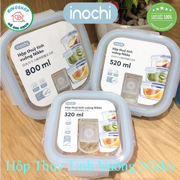 [3 Size] Hộp Đựng Thực Phẩm Thủy Tinh Vuông Nikko, Hộp Bảo Quản Thực Phẩm Vuông Inochi Cao Cấp | BigBuy360 - bigbuy360.vn