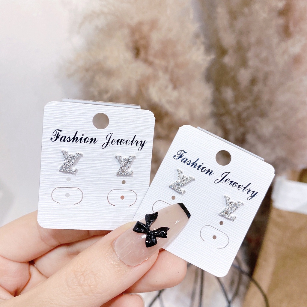 Hoa tai khuyên tai bạc S925 chữ H