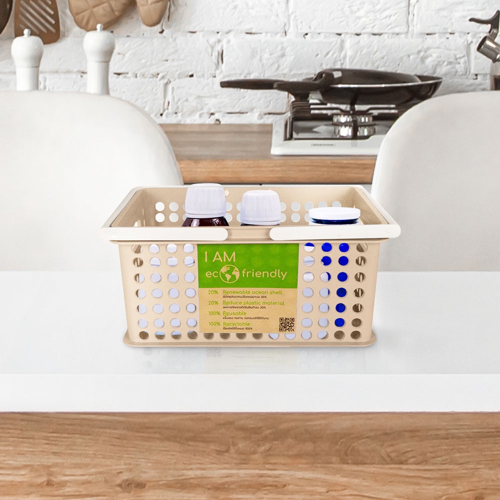 HomeBase STACKO Rổ nhựa đựng đồ có thể xếp chồng lên nhau Friendly sz S Thái Lan W29.5xH13xD18.5cm màu xanh kem