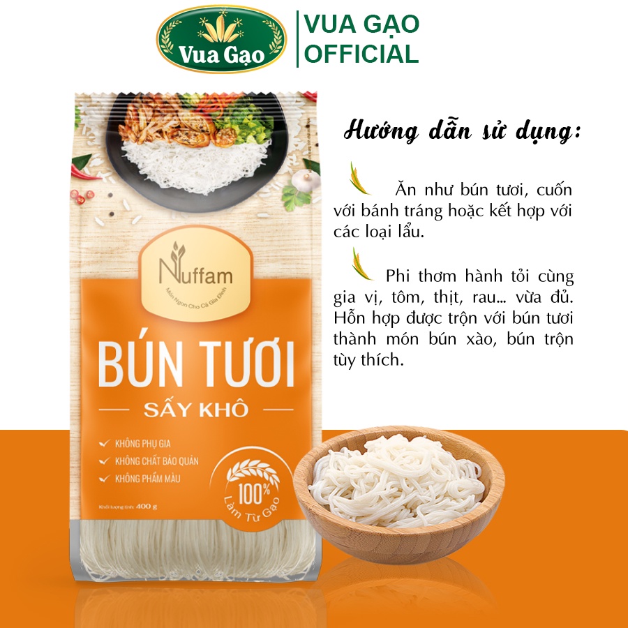 [MUA 3 TẶNG 25K] Bún Tươi Sấy Khô 400gr - Chính Hãng Nuffam - Thơm Ngon, Làm Hoàn Toàn Từ Gạo 400gr (Cam kết date mới)