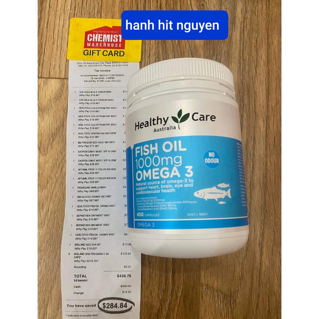 Viên uống dầu cá Healthy care fish oil omega3 400 viên của Úc