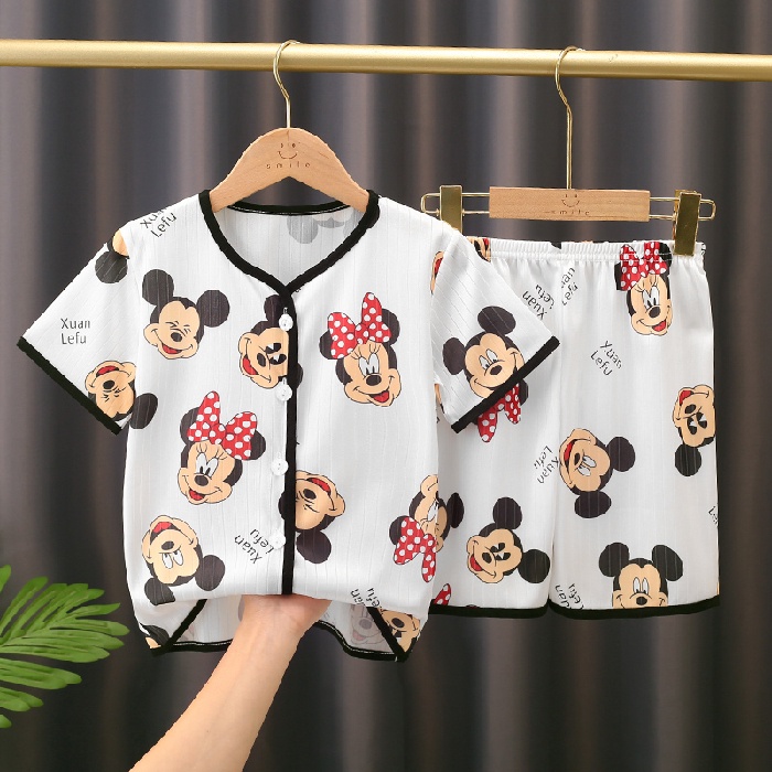 Bộ Đồ Ngủ Tay Ngắn Chất Cotton In Họa Tiết Hoạt Hình Dễ Thương Thời Trang Cho Bé Trai Và Gái
